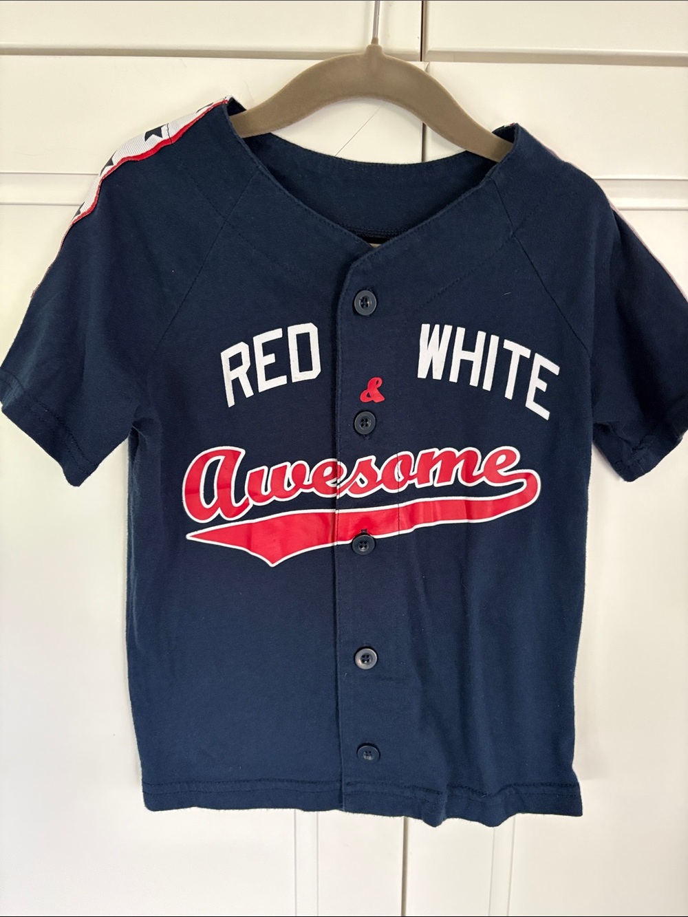Boys Navy 'Red & White Awesome' Button-Front Shirt